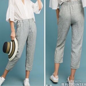 Anthropologie Moss Striped Pleated Linen Pants Sz 28
